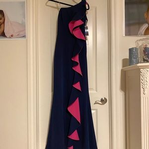 Dear Moon one shoulder navy ruffle dress
